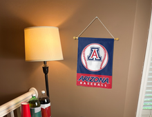 Load image into Gallery viewer, Arizona Baseball Garden Flag hanging on banner pole inside living room