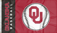 Load image into Gallery viewer, black and red University of Oklahoma baseball flag with two metal grommets for indoor home décor