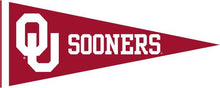 Load image into Gallery viewer, Red 12x30 inch OU University of Oklahoma Sooners Pennant