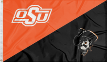 Load image into Gallery viewer, 3x5 Oklahoma State Flag with House Divided Style OSU and Pistol Pete Logo