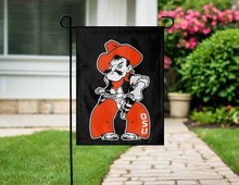 Load image into Gallery viewer, Oklahoma State University Pistol Pete Double Sided Garden Flag