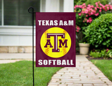 Load image into Gallery viewer, 13x18 Texas A&M Garden Flag with Softball Logo
