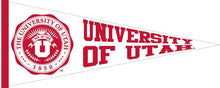 Load image into Gallery viewer, White 12x30 inch University of Utah Pennant with University Seal