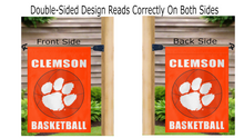 Load image into Gallery viewer, 13x18 Clemson Garden Flag with Clemson Basketball Logo