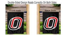 Load image into Gallery viewer, black UNO garden flag hanging on mailbox flagpole displayed from both sides