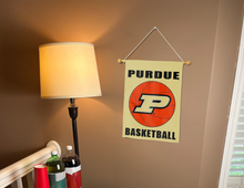 Load image into Gallery viewer, purdue basketball garden flag on a banner pole next to a lamp and drinks