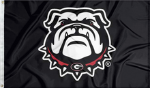 Load image into Gallery viewer, Black 3x5 foot wide university of georgia flag with bulldogs logo and two metal grommets