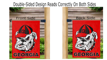 Load image into Gallery viewer, Double-sided flag with a bulldog logo and 'Georgia' text reading correctly on both sides.