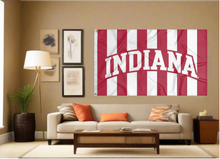 Load image into Gallery viewer, Indiana University 3x5 Flag with Candy Stripes Background and Indiana University Logo