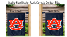 Load image into Gallery viewer, blue Auburn University garden flag hanging on mailbox flagpole displayed from both sides