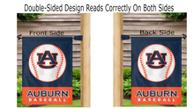 Load image into Gallery viewer, Auburn Baseball Garden Flag hanging on mailbox flagpole displayed from both sides