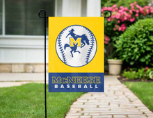 Load image into Gallery viewer, mcneese baseball garden flag hung outside from garden flag stand