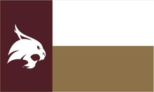 Load image into Gallery viewer, Maroona and Gold 2 Panel 3x5 Texas State University Flag with State of Texas Style Background