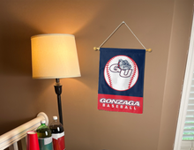 Load image into Gallery viewer, Gonzaga baseball garden flag hanging on banner pole inside for sports décor