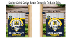 Load image into Gallery viewer, Murray State Baseball College World Series 2025 Garden Flag hung from mailbox flagpole