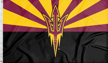 Load image into Gallery viewer, Black Gold and Red 3x5 foot wide Arizona state University flag with State of Arizona flag style logo and two metal grommets