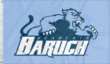 Load image into Gallery viewer, Light blue 3x5 foot wide Baruch College Flag with two metal grommets