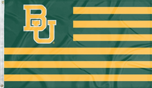 Load image into Gallery viewer, 3x5 foot wide Baylor University Flag with green & gold USA flag style 13 stripes and two metal grommets