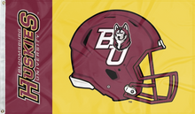 Load image into Gallery viewer, 2 Panel Maroon and gold 3x5 foot wide Bloomsburg University Football flag with two metal grommets