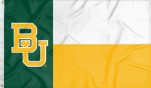 Load image into Gallery viewer, Green white and gold 3x5 foot wide Baylor University State of Texas Style flag with two metal grommets