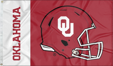 Load image into Gallery viewer, two panel white and red 3x5 University of Oklahoma Football Flag with two metal grommets