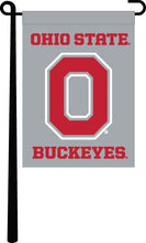 Load image into Gallery viewer, Gray 13x18 Ohio State Garden Flag with Ohio State Buckeyes Logo