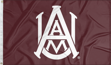 Load image into Gallery viewer, Maroon 3x5 foot Alabama A&M University flag with School Logo and Two Metal Grommets