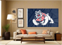 Load image into Gallery viewer, Fresno State University Flag with Bulldog Wearing American Flag Shirt