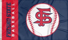 Load image into Gallery viewer, blue and red Fresno State Baseball flag with two metal grommets for sports décor