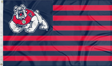 Load image into Gallery viewer, Fresno State University Flag with seven navy stripes and six red stripes and two metal grommets for indoor home décor
