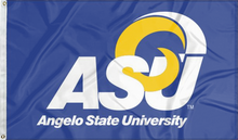 Load image into Gallery viewer, Blue 3x5 foot wide Angelo State University flag with two metal grommets