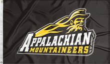Load image into Gallery viewer, Black 3x5 foot wide Appalachian State University Mountaineers Flag with Two Metal Grommets