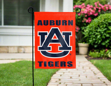 Load image into Gallery viewer, auburn university garden flag with AU tigers logo hung outside for yard decor