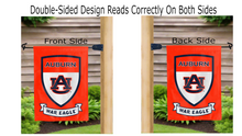 Load image into Gallery viewer, auburn shield and war eagle logo reading correctly on both sides of double sided garden flag