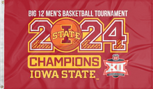 Load image into Gallery viewer, Red 3x5 foot Iowa State Big twelve men's basketball champions 2024 flag with two metal grommets for indoor home decor