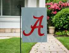 Load image into Gallery viewer, back side of alabama crimson tide seal garden flag with Alabama a logo