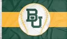 Load image into Gallery viewer, Green and Gold 3 panel 3x5 foot wide Baylor University Baseball Flag with two metal grommets