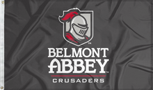 Load image into Gallery viewer, Black 3x5 foot wide Belmont Abbey College Flag with two metal grommets
