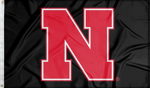 Load image into Gallery viewer, Black Nebraska Huskers Flag with Red N logo