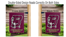 Load image into Gallery viewer, bloomsburg huskies b husky logo reading correctly on both sides of double sided garden flag