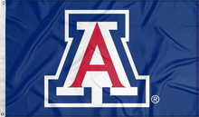 Load image into Gallery viewer, Blue 3x5 foot wide University of Arizona Flag with two metal grommets for indoor home decor
