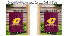 Load image into Gallery viewer, c central michigan logo reading correctly on both sides of double sided garden flag