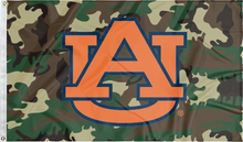 Load image into Gallery viewer, Camo 3x5 foot wide Auburn University Flag with orange and blue AU Logo and Two Metal Grommets