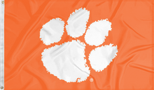 Load image into Gallery viewer, Orange 3x5 feet wide Clemson University Flag with White Paw and two metal grommets
