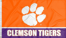 Load image into Gallery viewer, 3x5 feet wide Clemson University Tigers orange and Purple stripes with Clemson Tigers Logo and two metal grommets