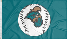 Load image into Gallery viewer, Teal 3x5 foot wide Coastal Carolina University Chanticleers flag with Baseball logo and two metal grommets
