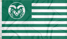 Load image into Gallery viewer, 3x5 foot wide Colorado State University National flag with seven green stripes six white stripes and two metal grommets