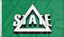 Load image into Gallery viewer, Green 3x5 foot wide Delta State University flag with school logo and two metal grommets