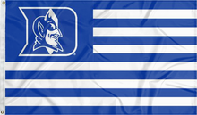 Load image into Gallery viewer, 3x5 foot wide Duke University National Flag with seven blue stripes six white stripes and two metal grommets
