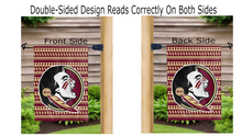 Load image into Gallery viewer, FSU seminole logo and spear background reading correctly on both sides of garden flag